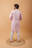 Arsh Handcrafted Pink Neck Embroidered Pure Cotton Men's Kurta - arshchikan