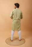 Arsh Handcrafted Pista Green Gala Booti Pure Cotton Men's Kurta - arshchikan