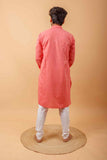 Arsh Handcrafted Tomato Red Gala Booti Pure Cotton Men's Kurta - arshchikan