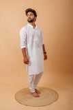 Arsh Handcrafted Yog Neck Daraj Hand Embroidered Pure Cotton Men's Kurta - arshchikan