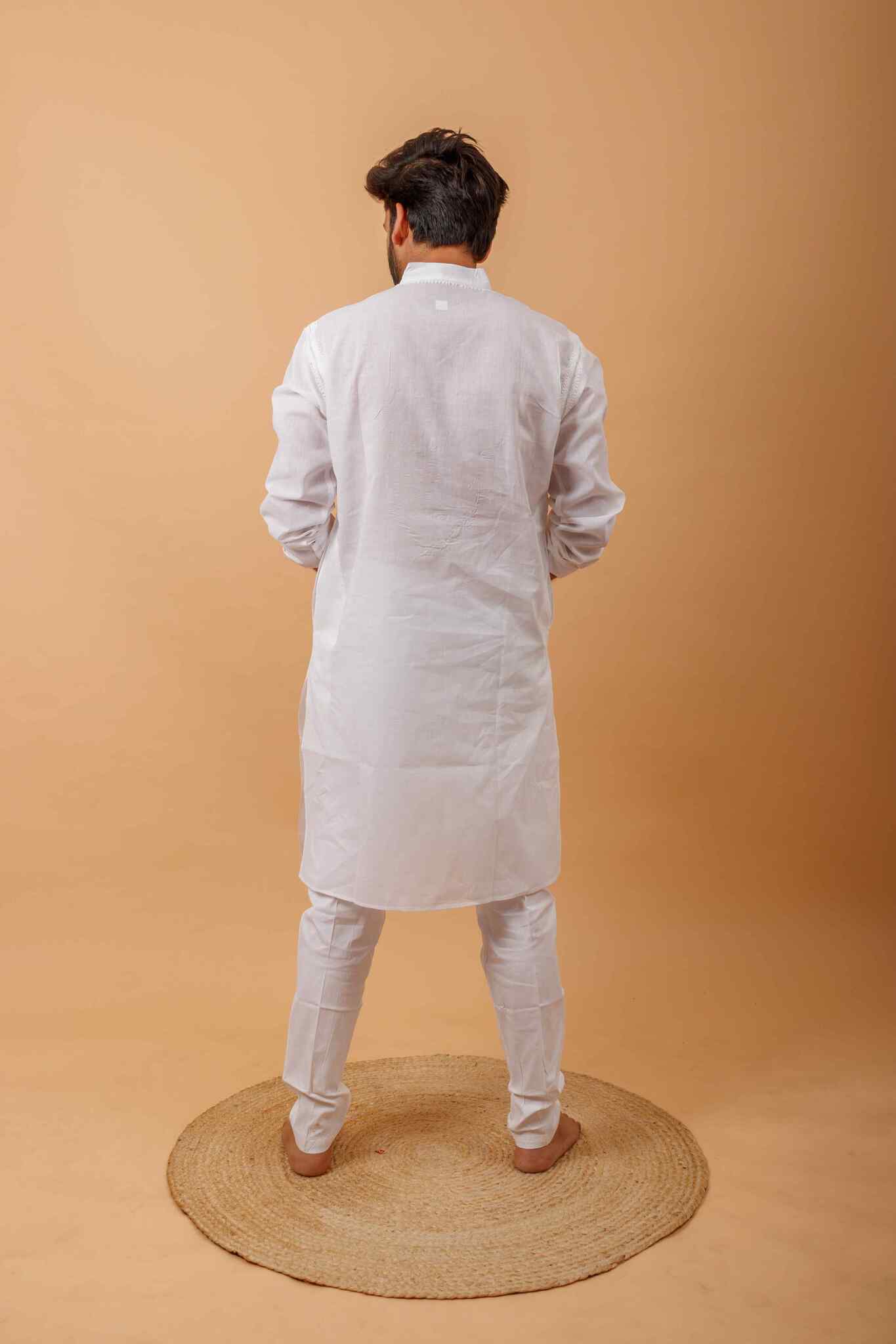Arsh Handcrafted Yog Neck Daraj Hand Embroidered Pure Cotton Men's Kurta - arshchikan