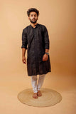 Arsh Handcrafted Black Heavy Chadi Embroidered Pure Cotton Men's Kurta - arshchikan