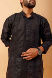 Arsh Handcrafted Black Heavy Chadi Embroidered Pure Cotton Men's Kurta - arshchikan