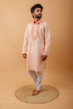 Arsh Handcrafted Salmon Orange Neck Embroidered Pure Cotton Men's Kurta - arshchikan