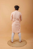 Arsh Handcrafted Salmon Orange Neck Embroidered Pure Cotton Men's Kurta - arshchikan