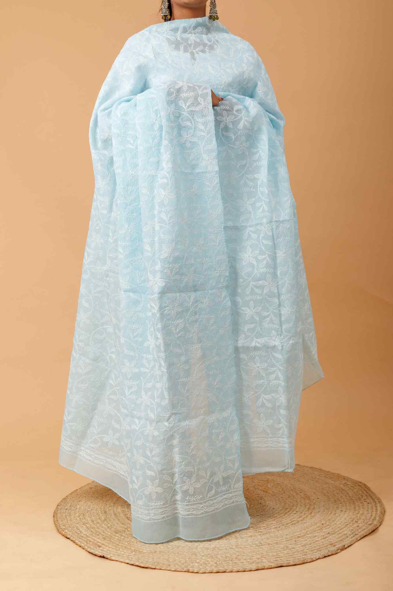 Arsh Handcrafted Chikankari Pure Cotton All Over Tepchi Dupatta - arshchikan