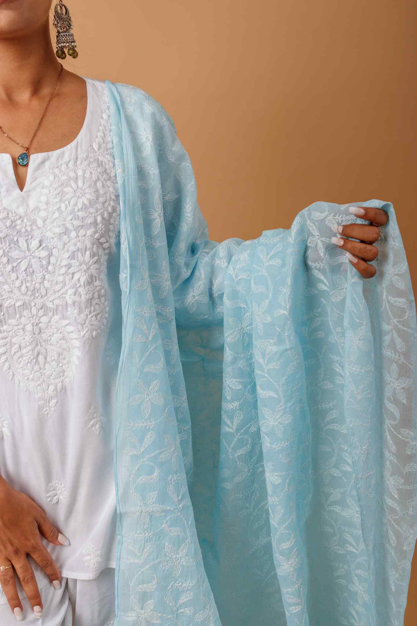 Arsh Handcrafted Chikankari Pure Cotton All Over Tepchi Dupatta - arshchikan