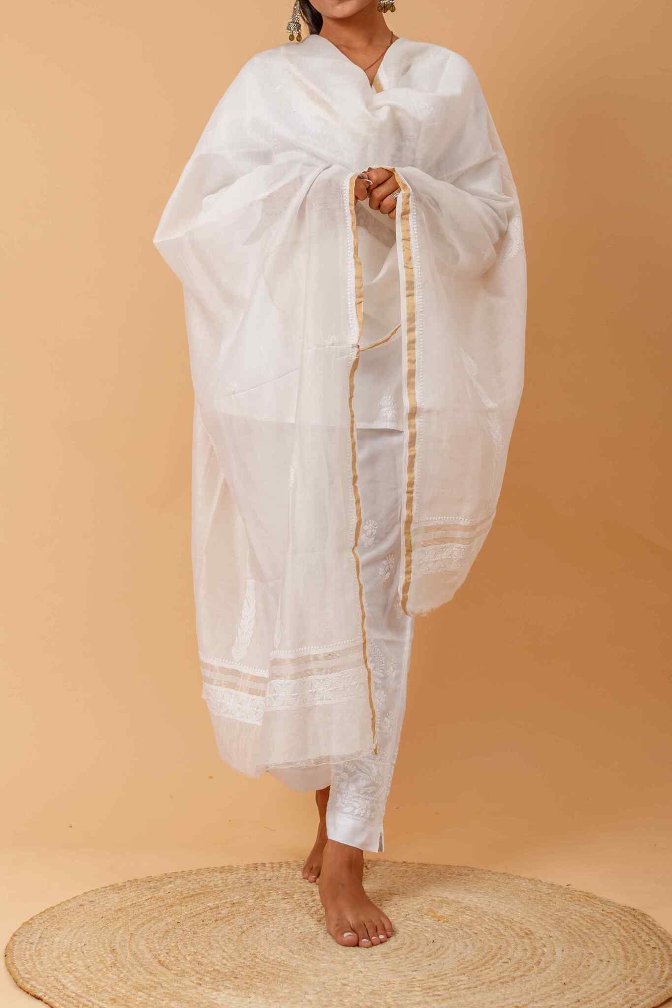 Arsh Handcrafted Pure Chanderi Chikankari Dupatta - arshchikan