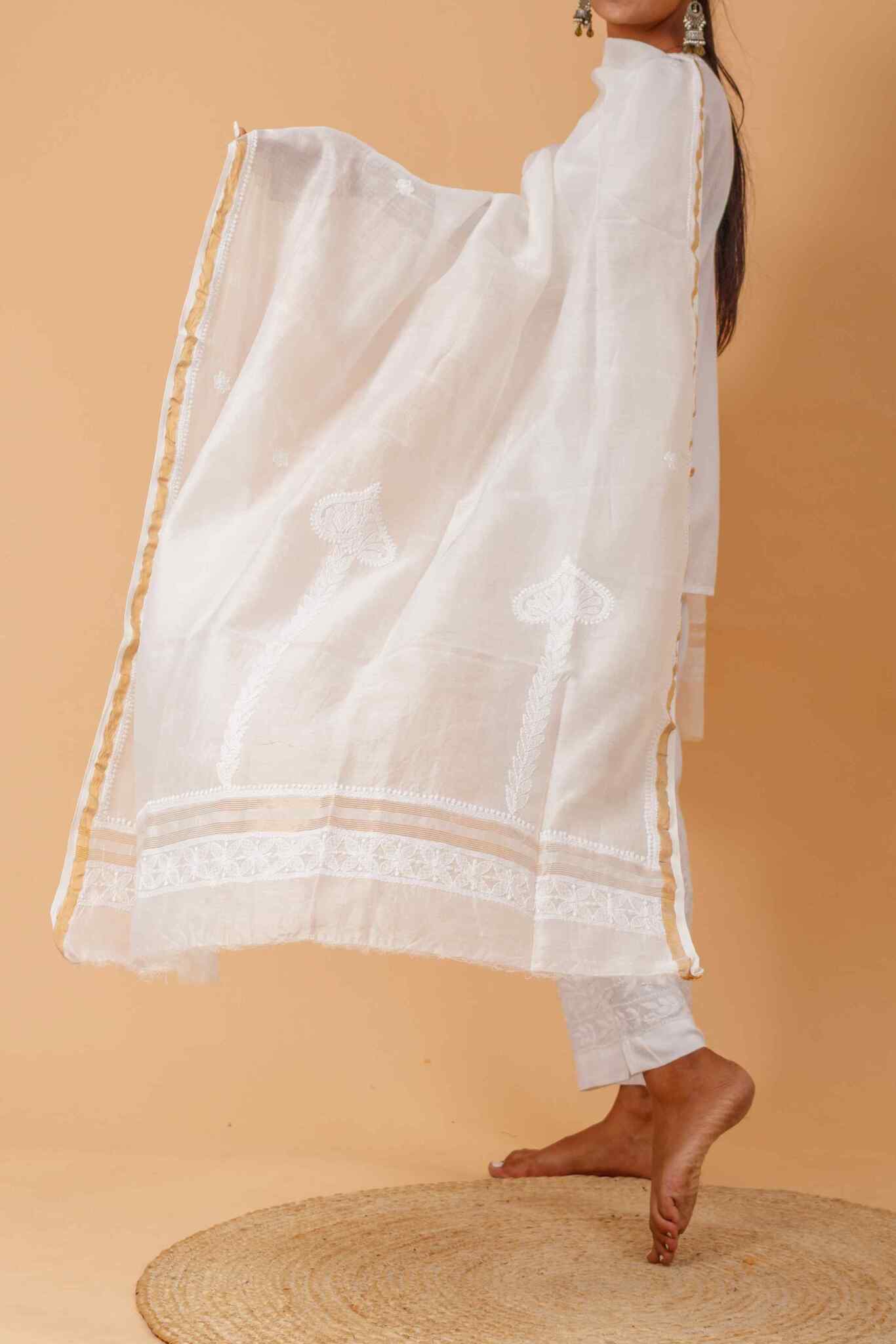 Arsh Handcrafted Pure Chanderi Chikankari Dupatta - arshchikan
