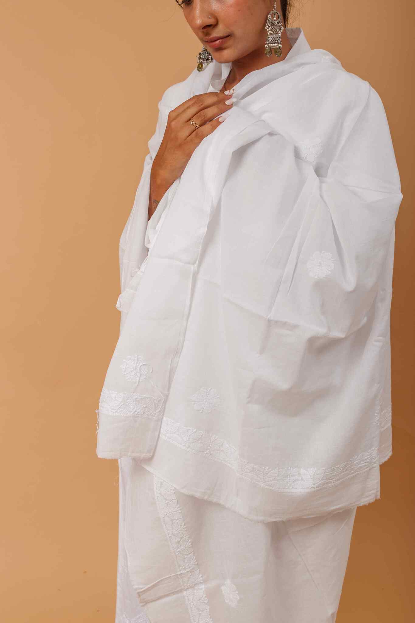Arsh Handcrafted Pure MulMul Cotton Chikankari Dupatta - arshchikan