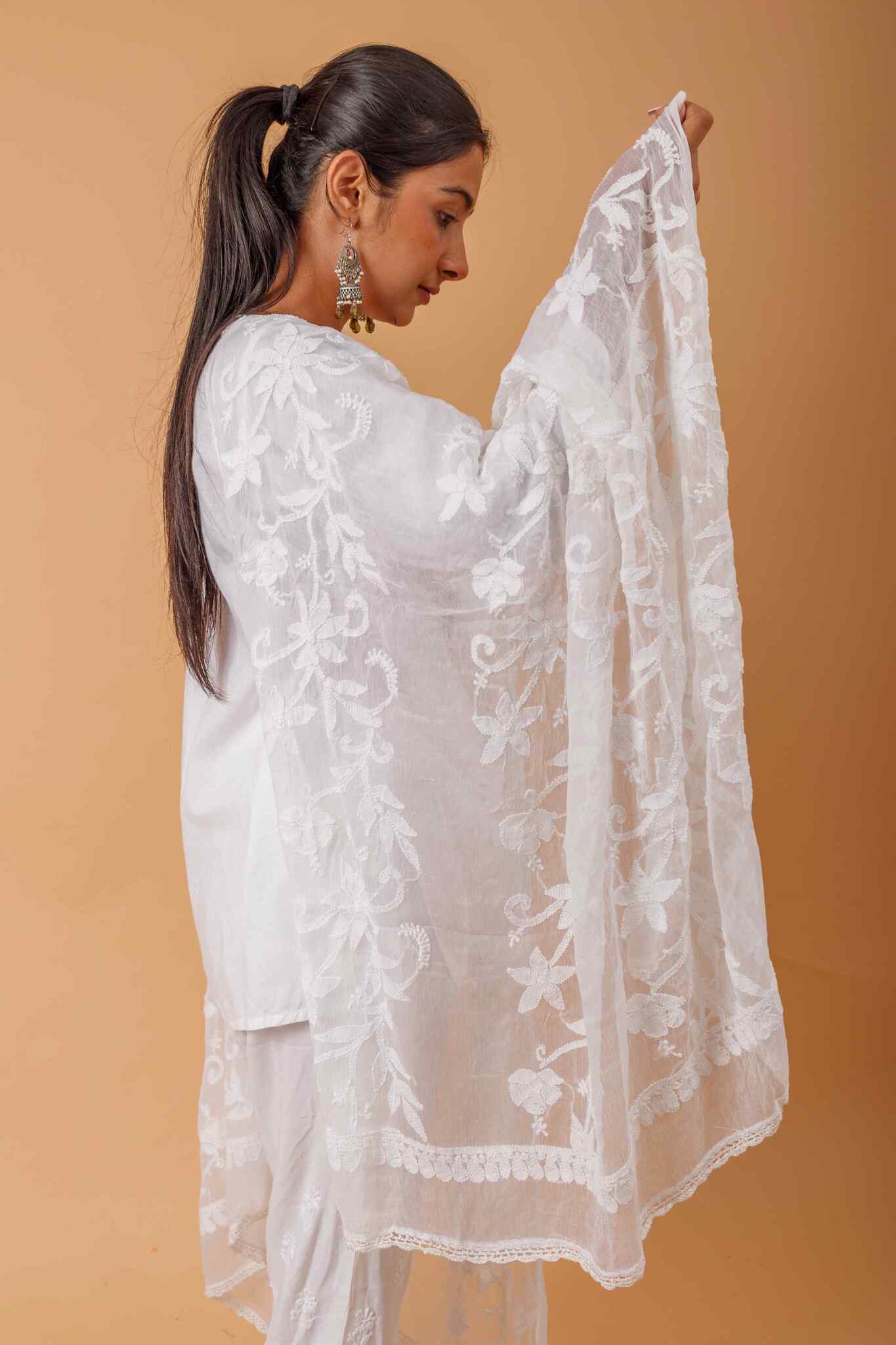 Arsh Handcrafted Chikankari Pure Chiffon Heavy Chikan embroidered Dupatta - arshchikan