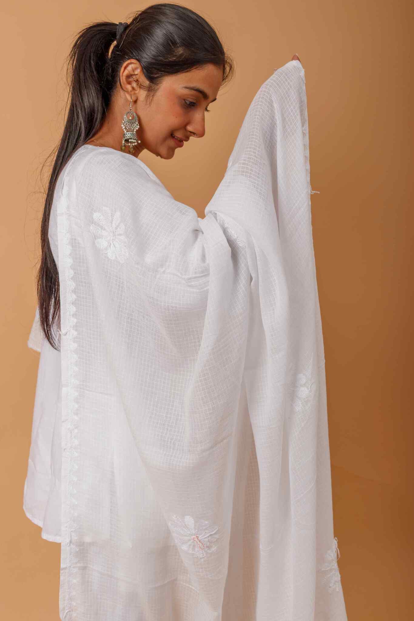 Arsh Handcrafted Chikankari Kota Doria Dupatta - arshchikan