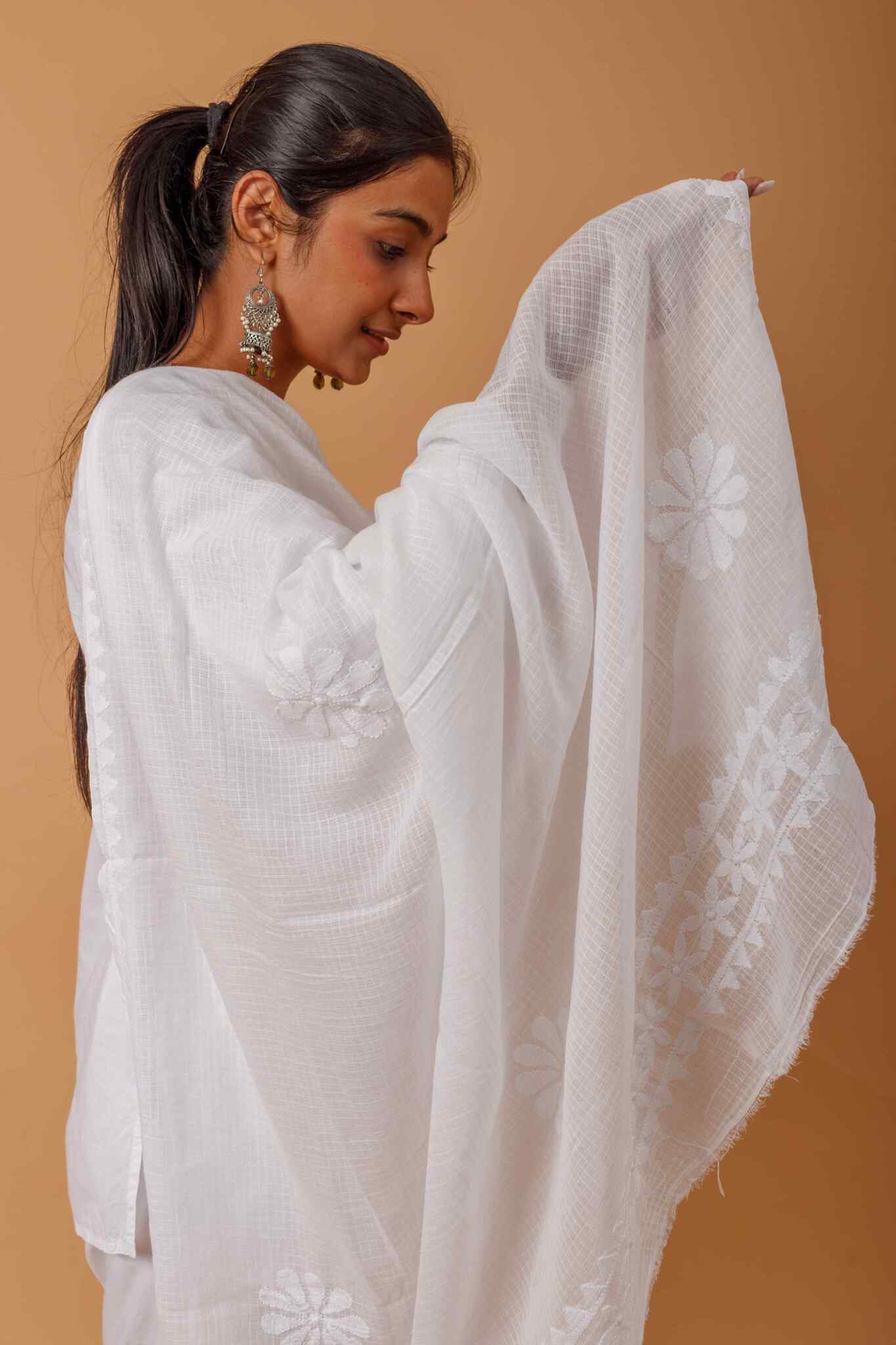 Arsh Handcrafted Chikankari Kota Doria Dupatta - arshchikan