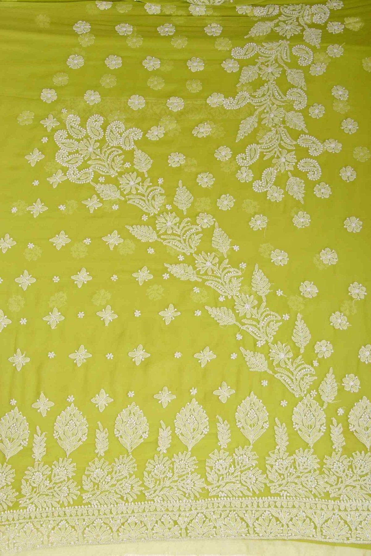 Arsh Handcrafted Emerald Green Georgette Unstitched Chikankari 3pc Suit - arshchikan