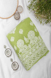 Arsh Handcrafted Dark Green Georgette Unstitched Chikankari 3pc Suit - arshchikan