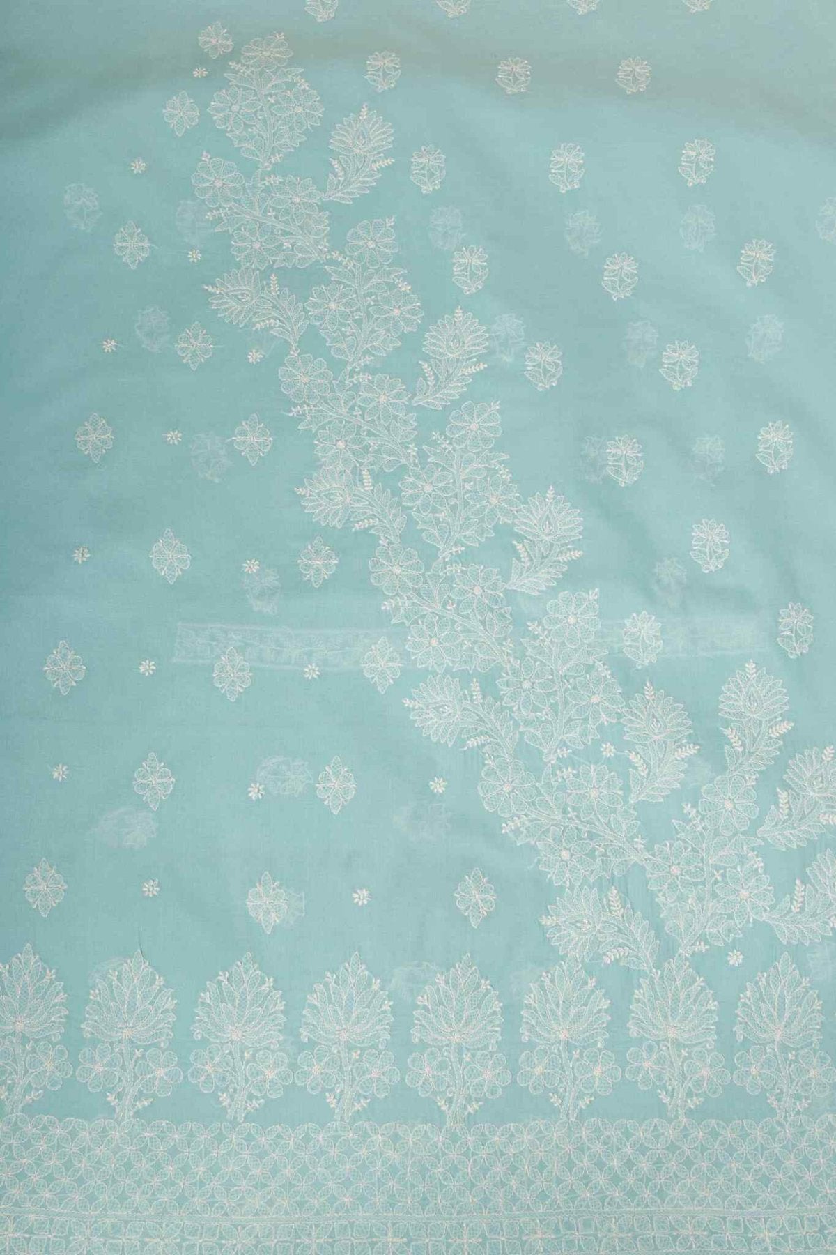 Arsh Handcrafted Sky Blue Cotton Unstitched Chikankari 3pc Suit Set - arshchikan