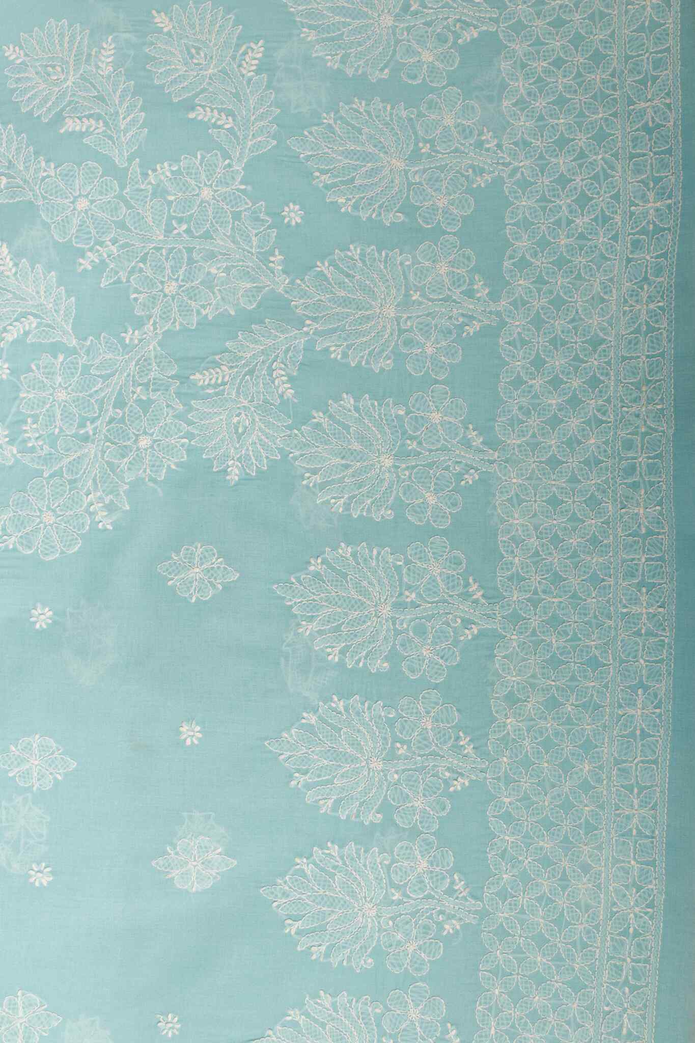 Arsh Handcrafted Sky Blue Cotton Unstitched Chikankari 3pc Suit Set - arshchikan