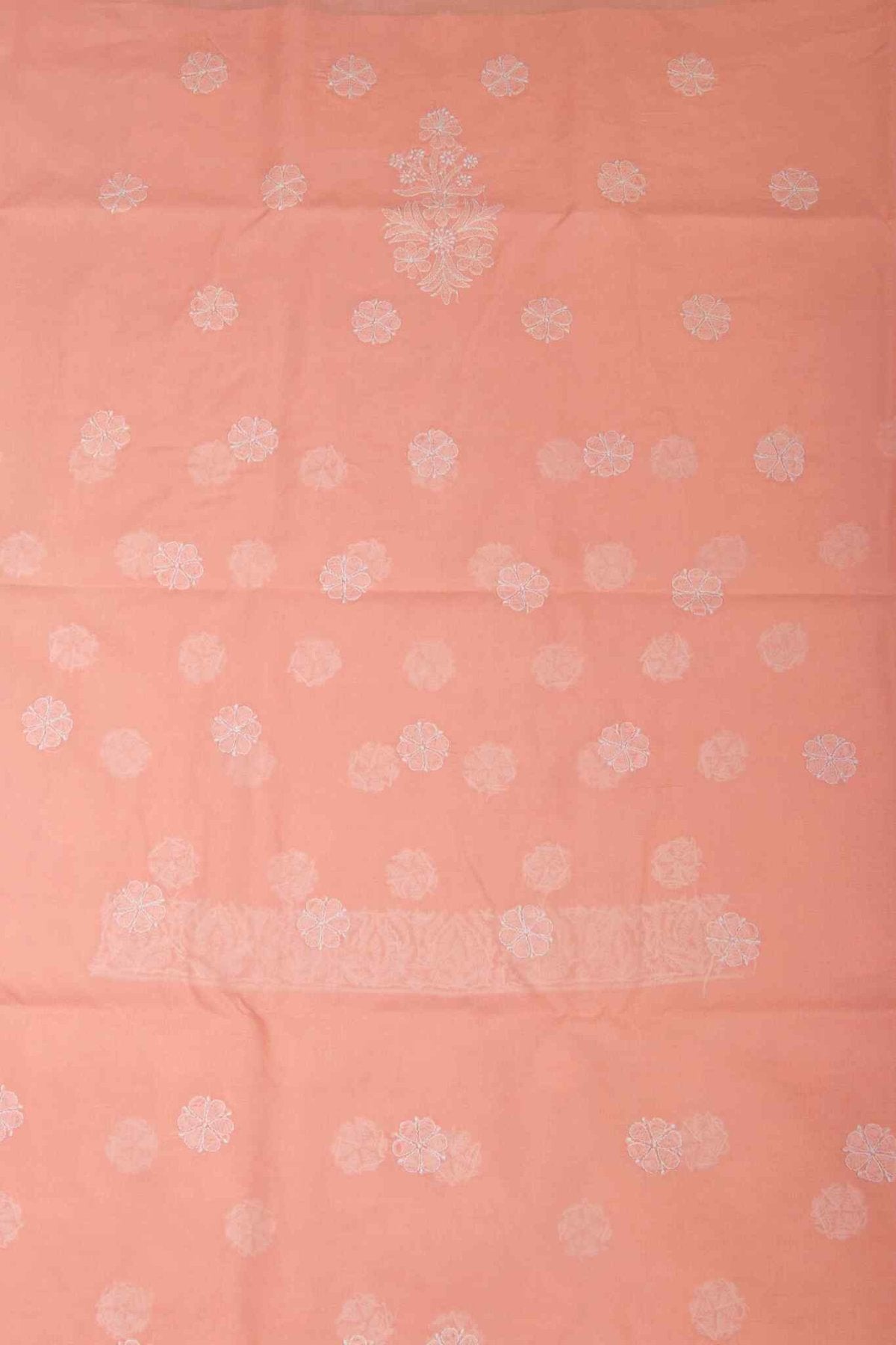 Arsh Handcrafted Peach Cotton Unstitched Chikankari Front Jaal 3pc Suit - arshchikan