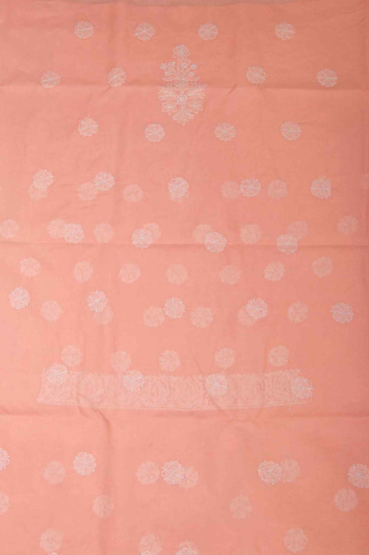 Arsh Handcrafted Peach Cotton Unstitched Chikankari Front Jaal 3pc Suit - arshchikan
