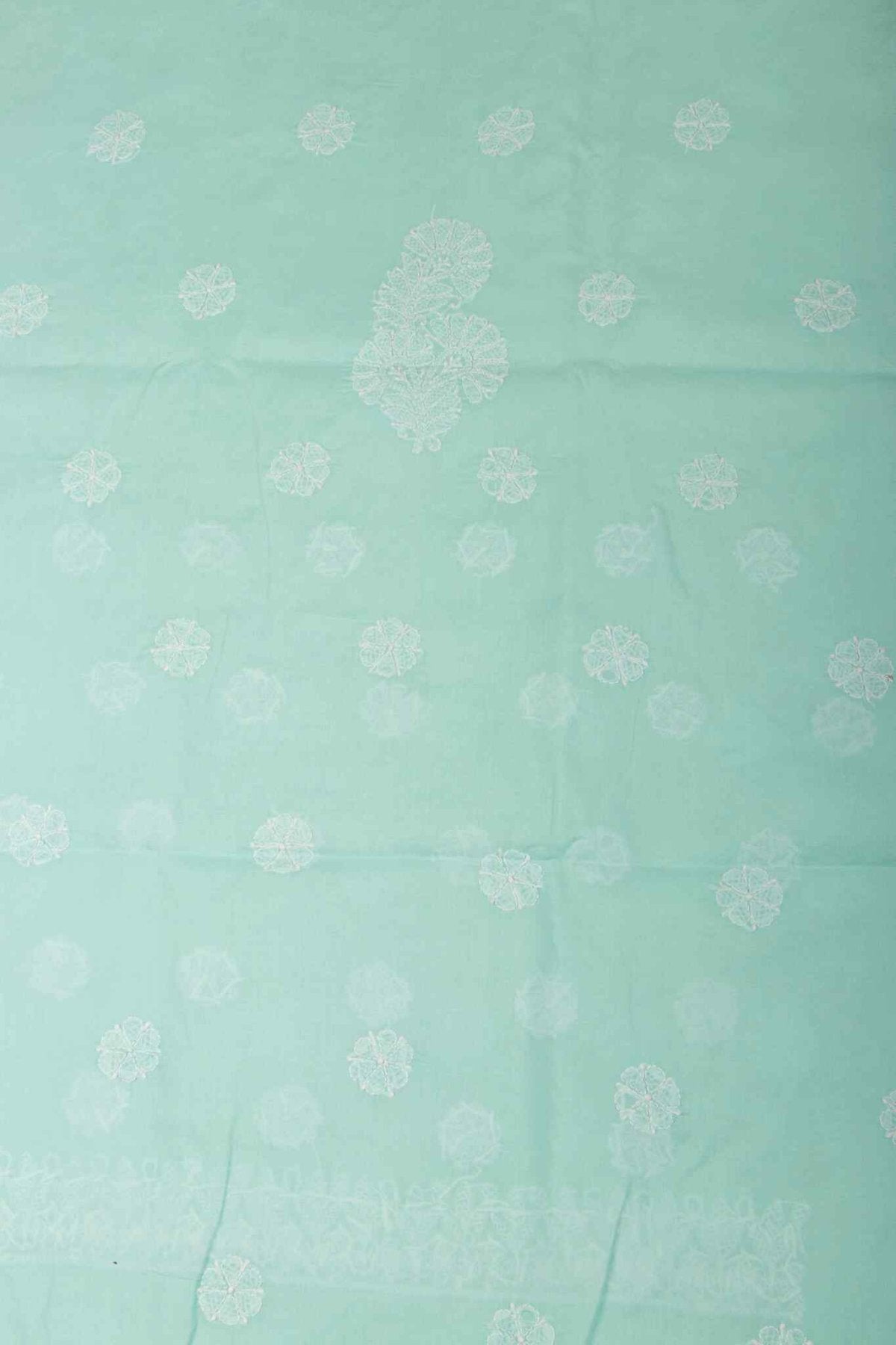 Arsh Handcrafted Sea Green Cotton Unstitched Chikankari Front Jaal 3pc Suit - arshchikan
