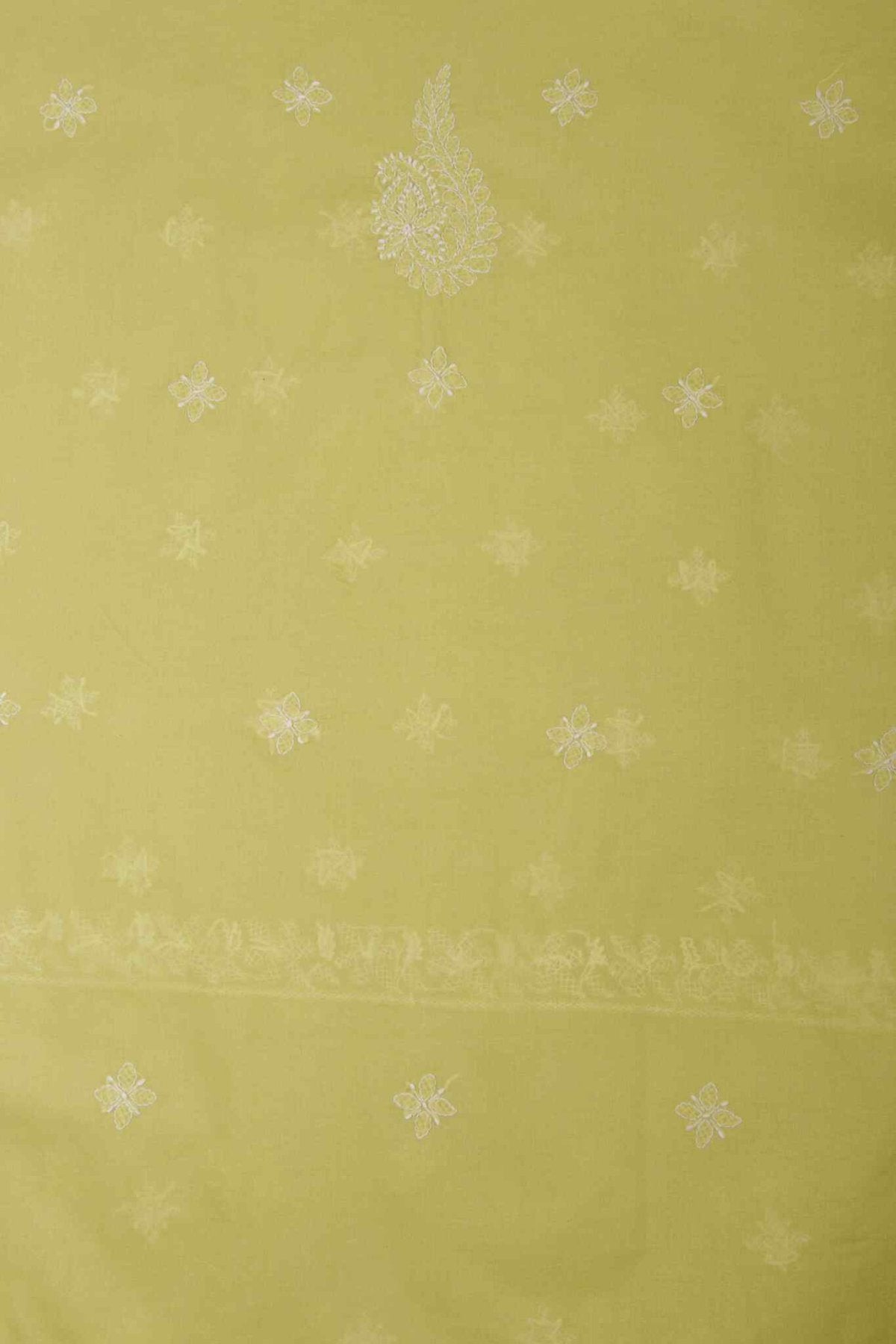 Arsh Handcrafted Pista Green Cotton Unstitched Chikankari Front Jaal 3pc Suit - arshchikan