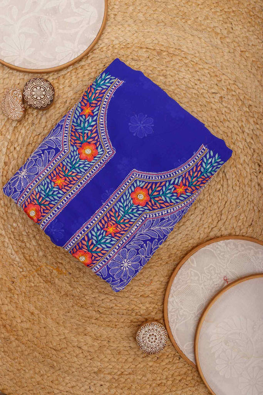 Arsh Handcrafted Parsi Neck Front Jaal Georgette Unstitched Chikankari 3pc Suit - arshchikan