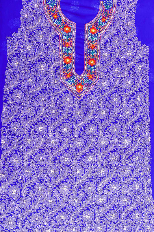 Arsh Handcrafted Parsi Neck Front Jaal Georgette Unstitched Chikankari 3pc Suit - arshchikan