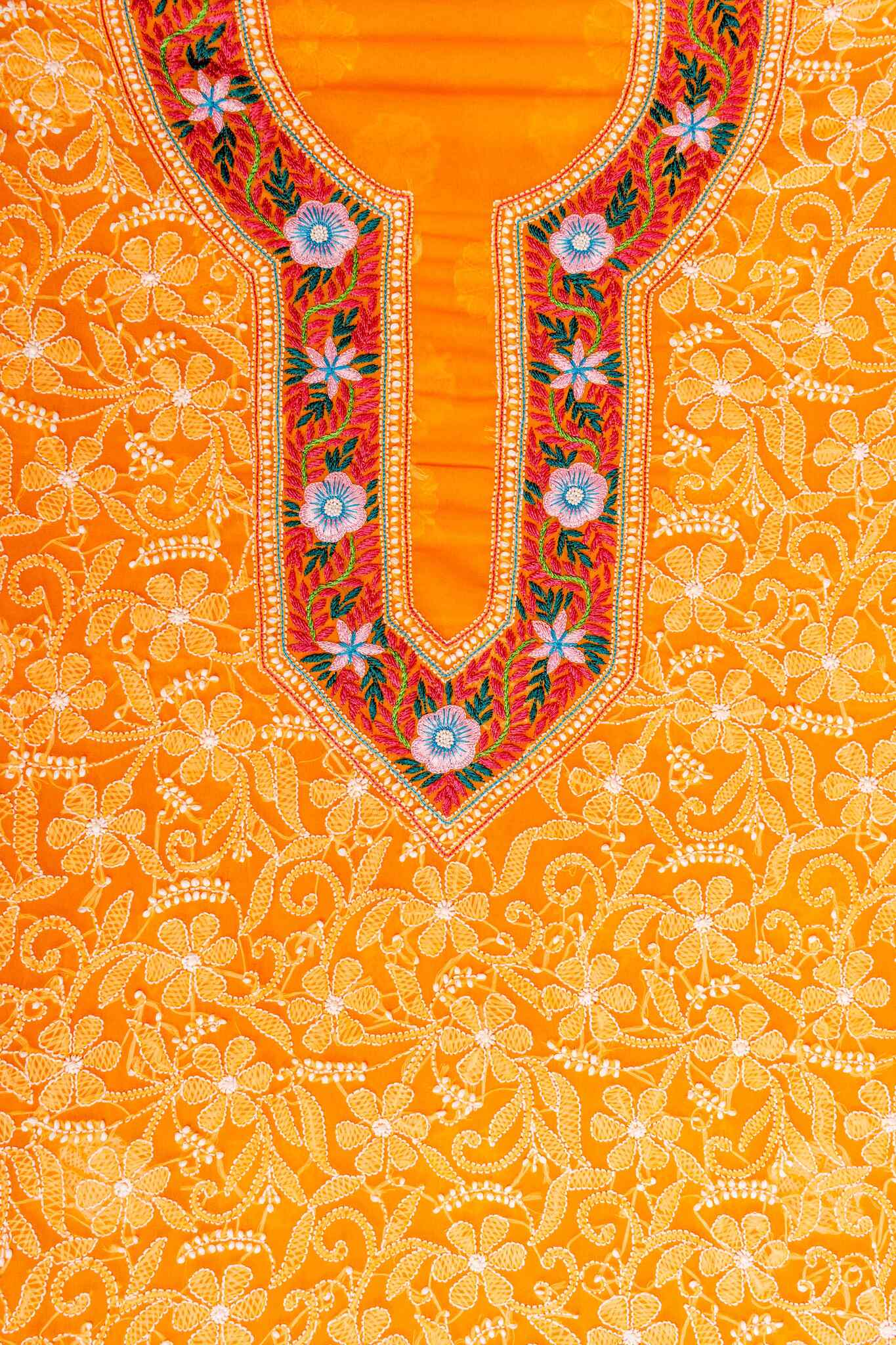 Arsh Handcrafted Parsi Neck Front Jaal Georgette Unstitched Chikankari 3pc Suit - arshchikan