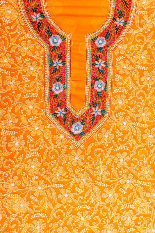 Arsh Handcrafted Parsi Neck Front Jaal Georgette Unstitched Chikankari 3pc Suit - arshchikan