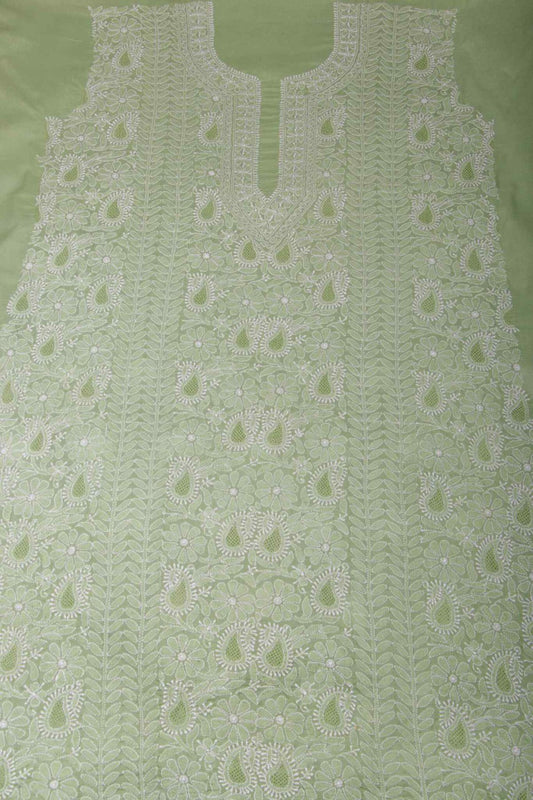 Arsh Handcrafted Forest Green Cotton Unstitched Chikankari Front Jaal 3pc Suit - arshchikan