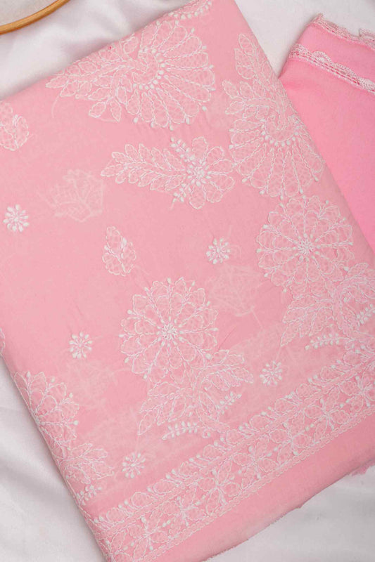 Arsh Handcrafted Light Pink Cotton Unstitched Chikankari 3pc Suit - arshchikan