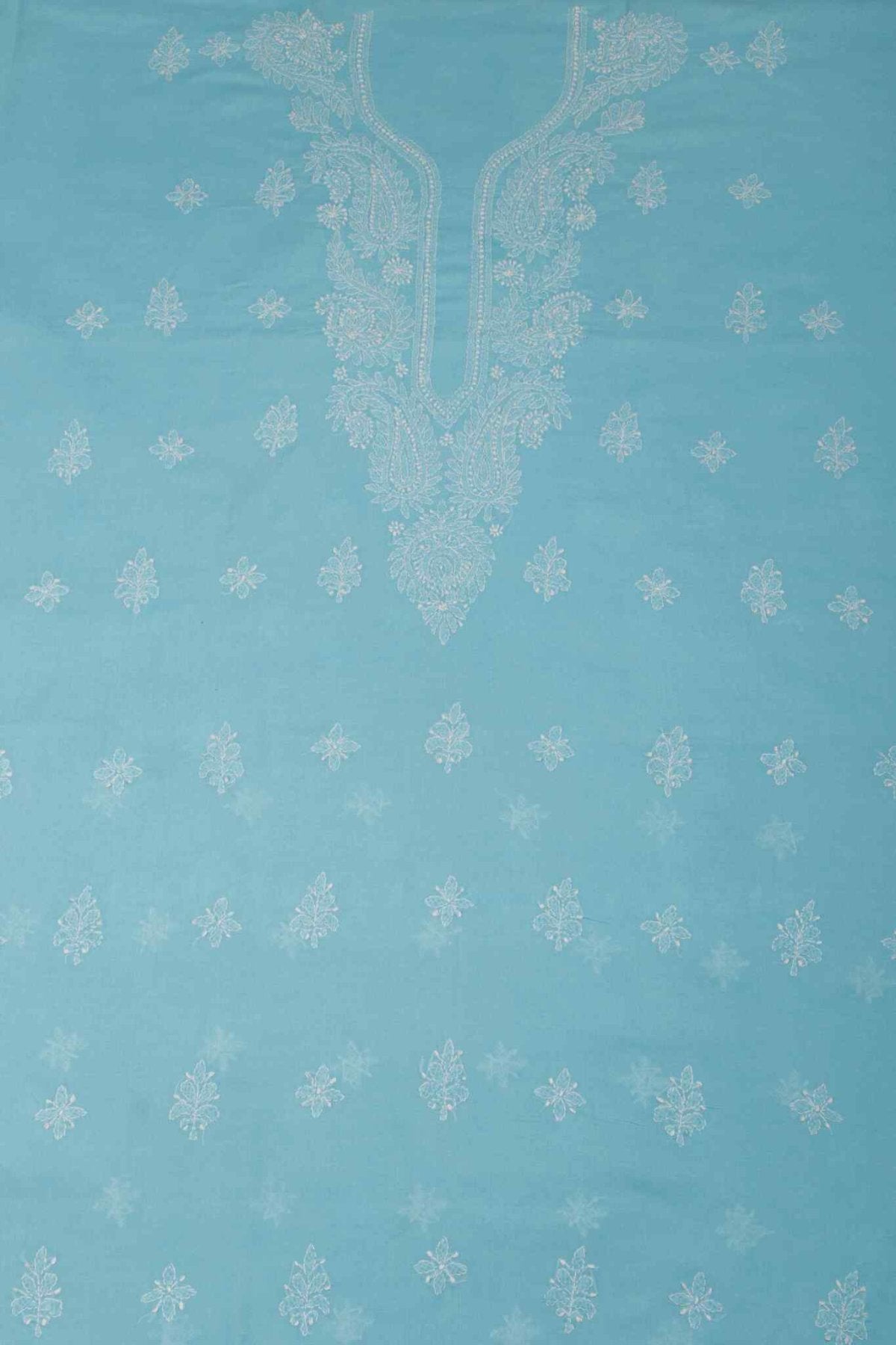 Arsh Handcrafted Sky Blue Cotton Unstitched Chikankari 3pc Suit Set - arshchikan
