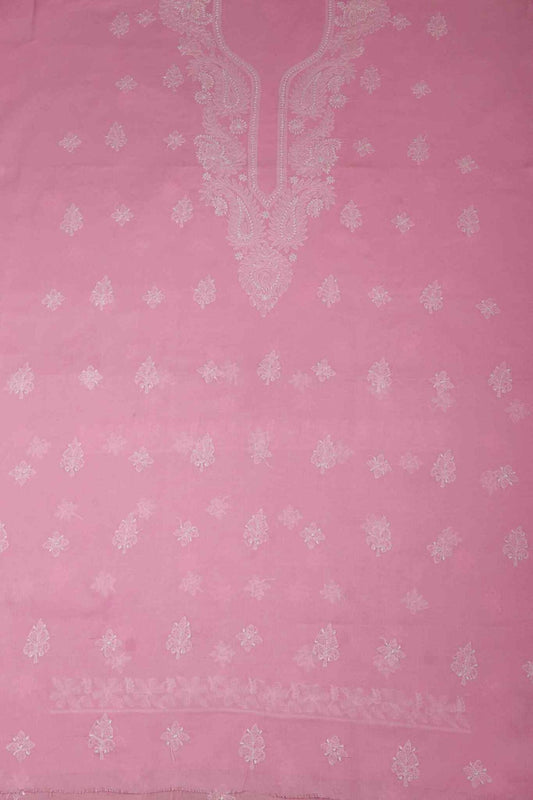 Arsh Handcrafted Onion Pink Cotton Unstitched Chikankari 3pc Suit - arshchikan