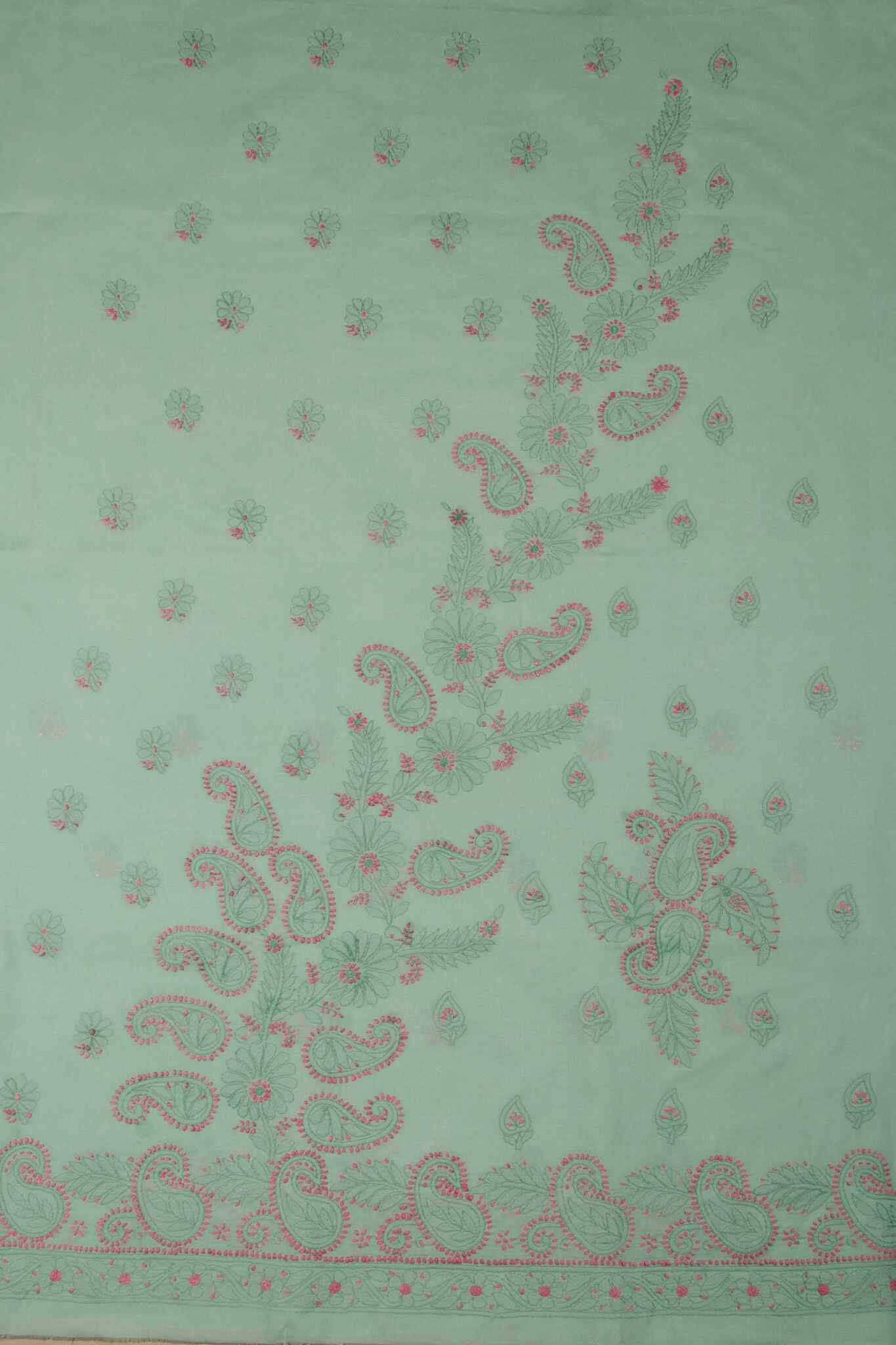 Arsh Handcrafted Dark Green Cotton Unstitched Chikankari 3pc Suit - arshchikan