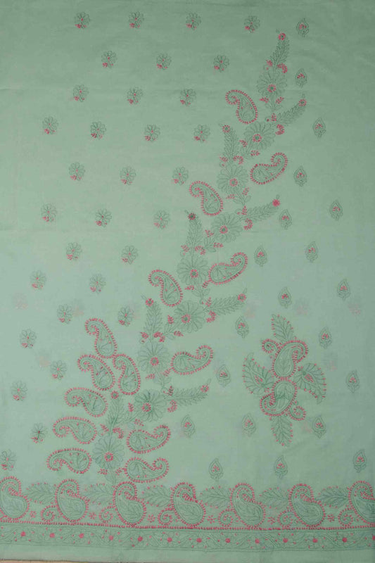 Arsh Handcrafted Dark Green Cotton Unstitched Chikankari 3pc Suit - arshchikan