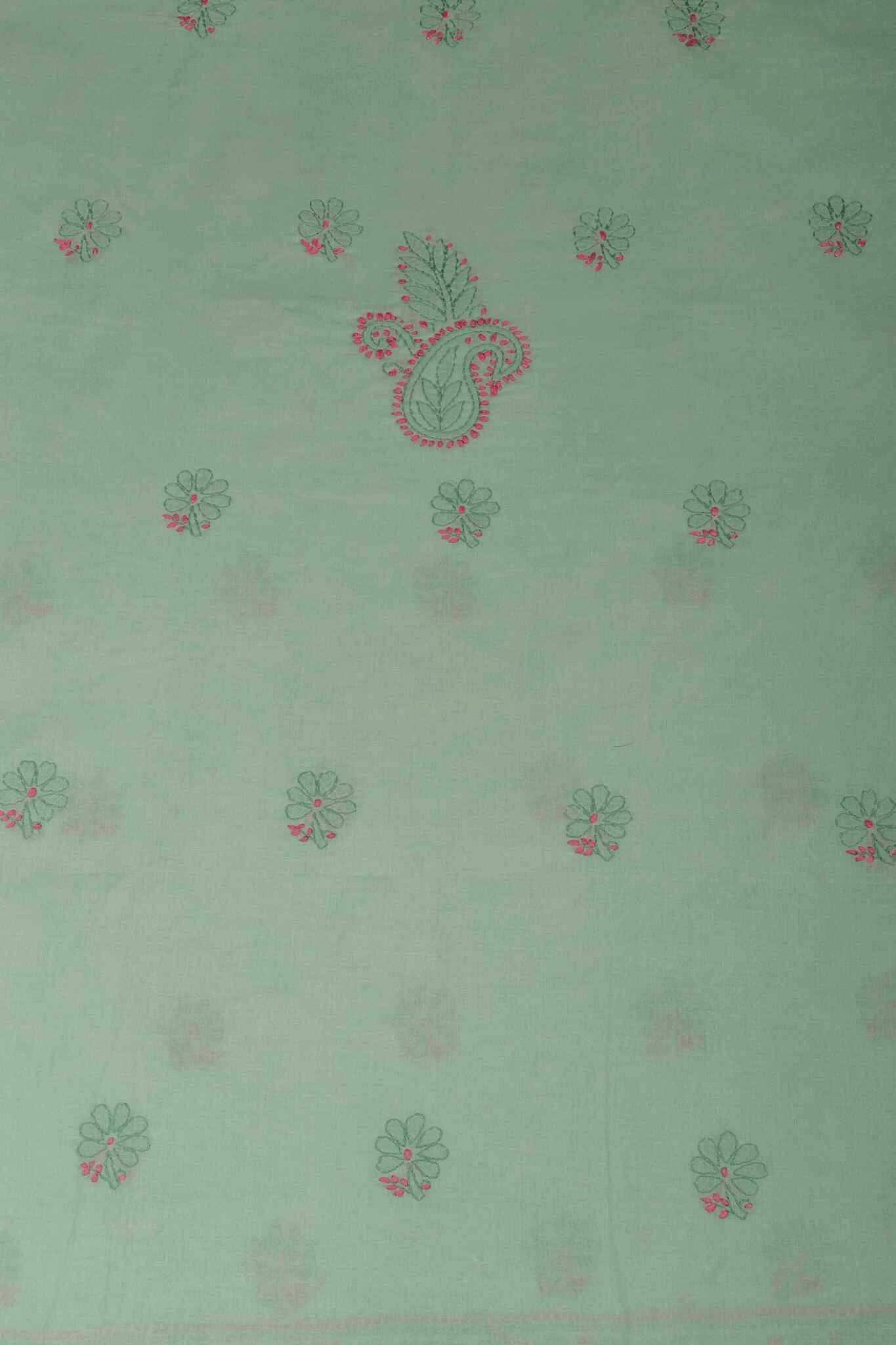 Arsh Handcrafted Dark Green Cotton Unstitched Chikankari 3pc Suit - arshchikan