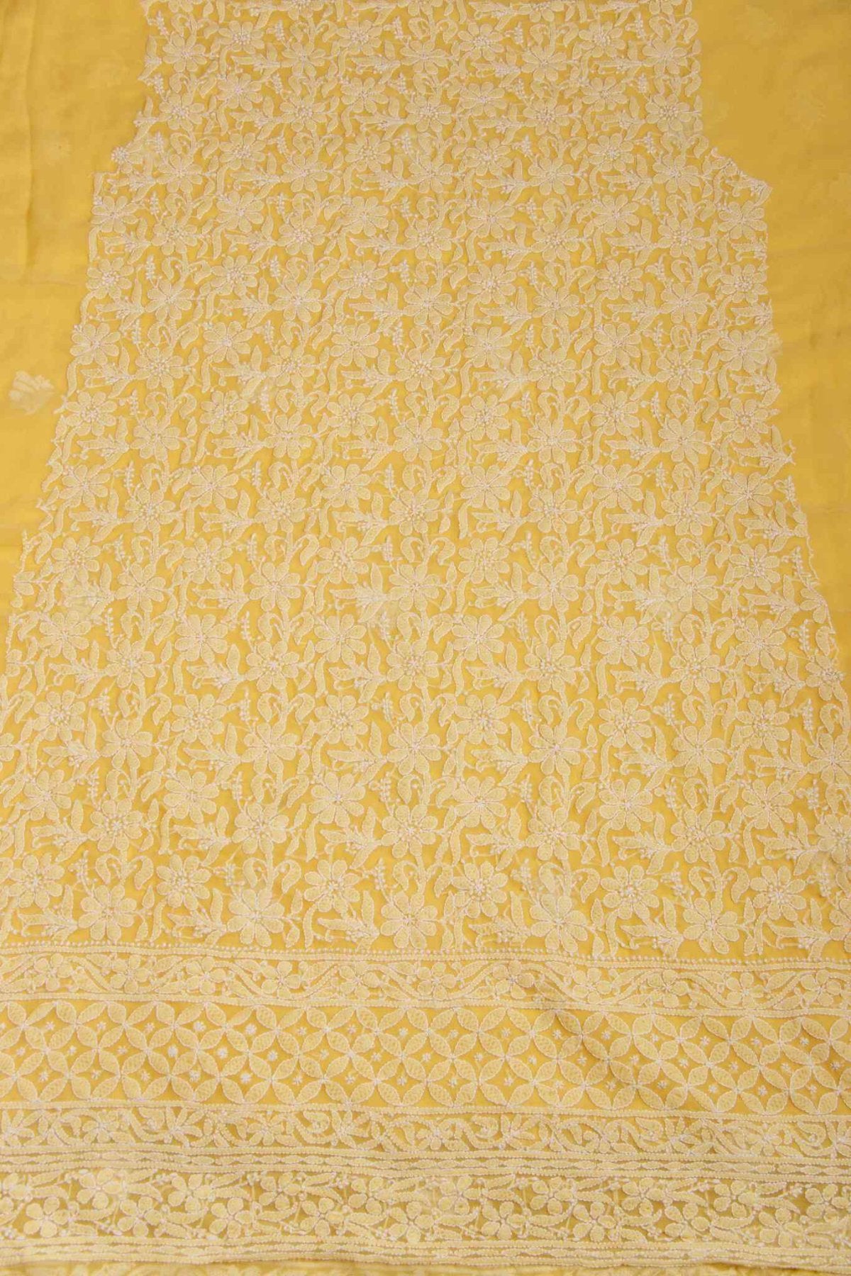 Arsh Handcrafted Lemon Front Jaal Georgette Unstitched Chikankari 3pc Suit - arshchikan