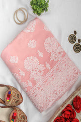 Arsh Handcrafted Light Peach Georgette Unstitched Chikankari 3pc Suit