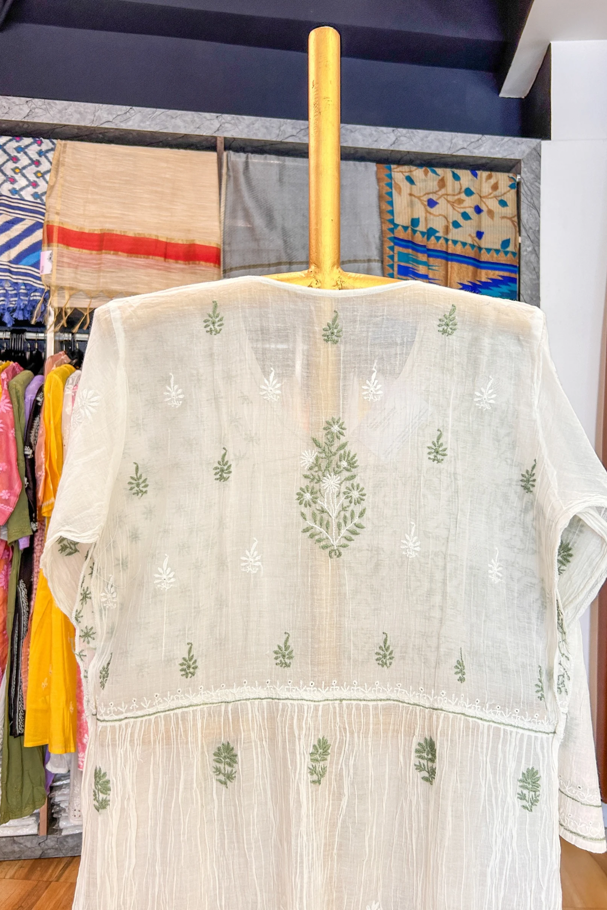 Arsh Handcrafted Pure Mul Chanderi Angarkha Kurti and Dupatta Stitched Set - arshchikan