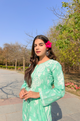 Arsh Handcrafted Printed Mul Cotton Sea Green Cotton Kurti - arshchikan