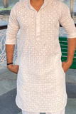 Arsh Handcrafted Full Front Embroidered Chikankari Mens Kurta