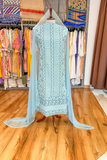 Arsh Handcrafted Sky Blue Cotton Unstitched Chikankari 3pc Suit