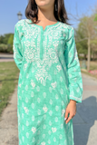 Arsh Handcrafted Printed Mul Cotton Sea Green Cotton Kurti