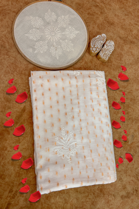 Arsh Handcrafted Pure MulMul Banarasi Booti Unstitched Chikankari Kurti Piece