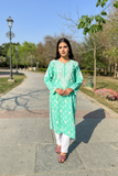 Arsh Handcrafted Printed Mul Cotton Sea Green Cotton Kurti
