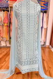Arsh Handcrafted Sky Blue Cotton Unstitched Chikankari 3pc Suit