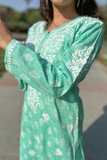 Arsh Handcrafted Printed Mul Cotton Sea Green Cotton Kurti