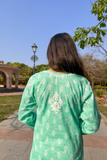 Arsh Handcrafted Printed Mul Cotton Sea Green Cotton Kurti