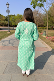 Arsh Handcrafted Printed Mul Cotton Sea Green Cotton Kurti