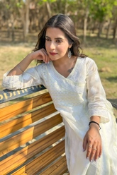 Arsh Handcrafted Pure Cotton Chikan Angarkha - arshchikan